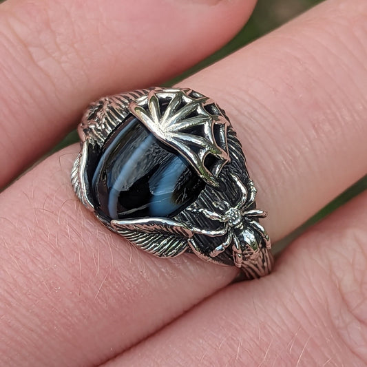 Black Lace Agate Spider Ring - JF Fantasy Jewelry