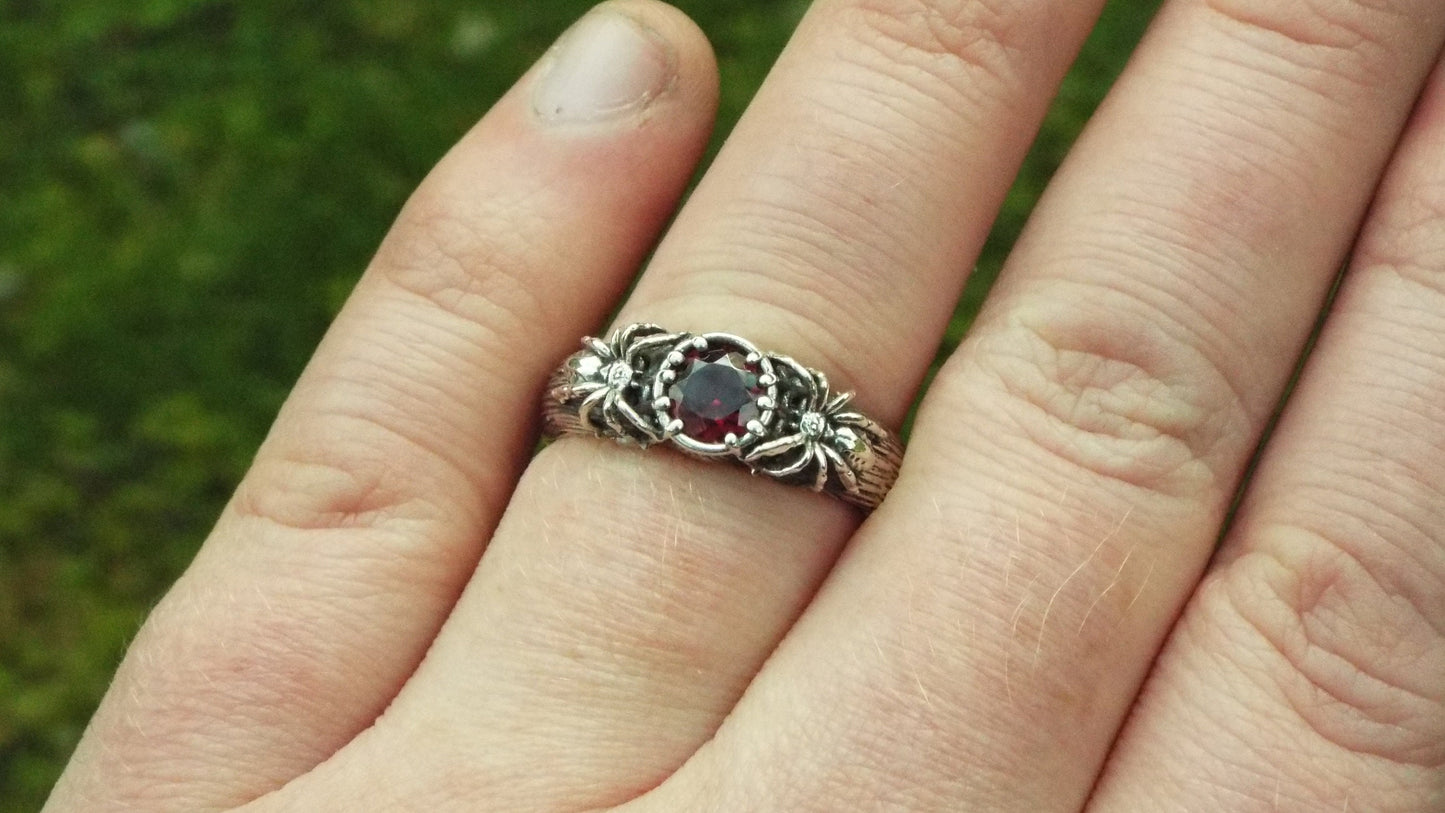 Garnet Tree Knot Spider Ring - JF Fantasy Jewelry