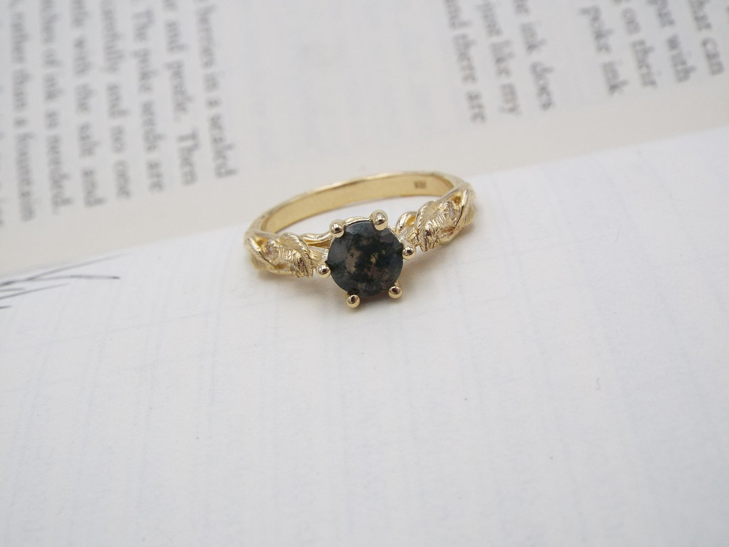 Moss Agate Gold Engagement Ring - JF Fantasy Jewelry