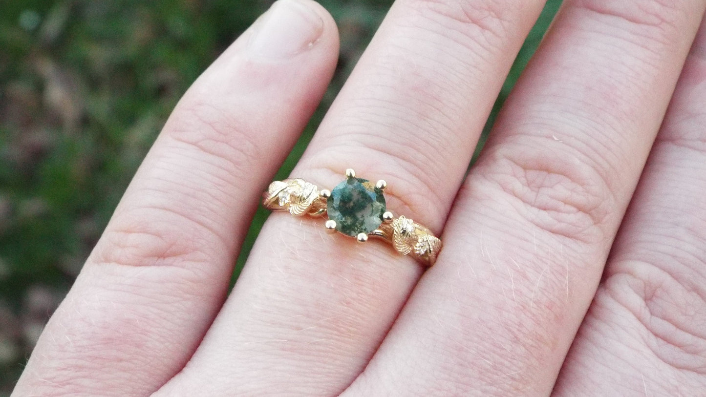 Moss Agate Gold Engagement Ring - JF Fantasy Jewelry