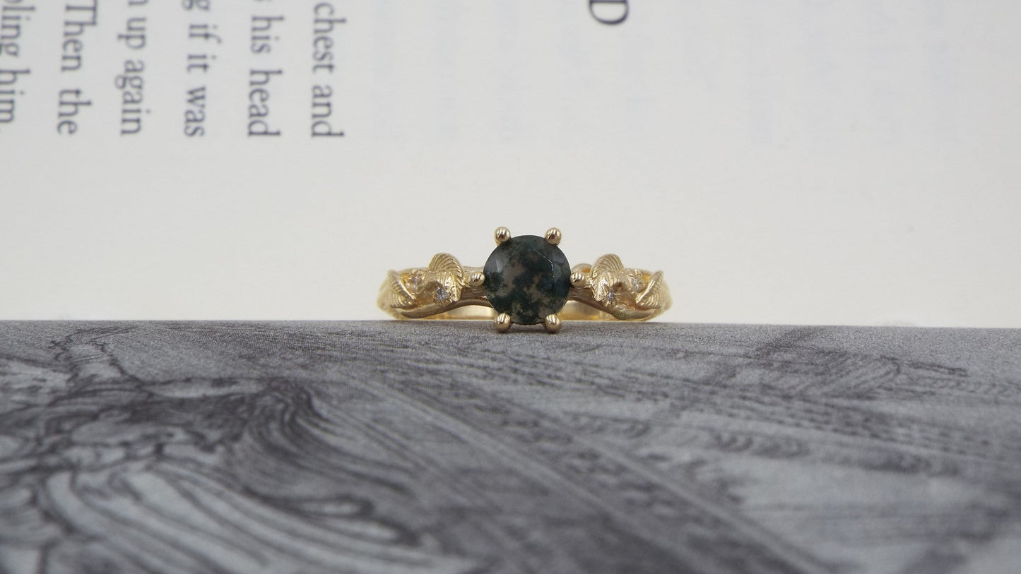Moss Agate Gold Engagement Ring - JF Fantasy Jewelry