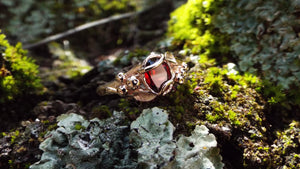 Garnet Mushroom Gold Solitaire Ring - JF Fantasy Jewelry