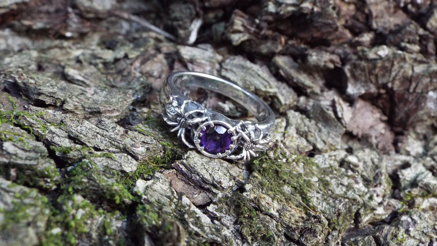 Amethyst Solitaire Spider Ring - JF Fantasy Jewelry