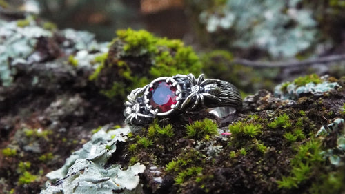 Garnet Tree Knot Spider Ring - JF Fantasy Jewelry