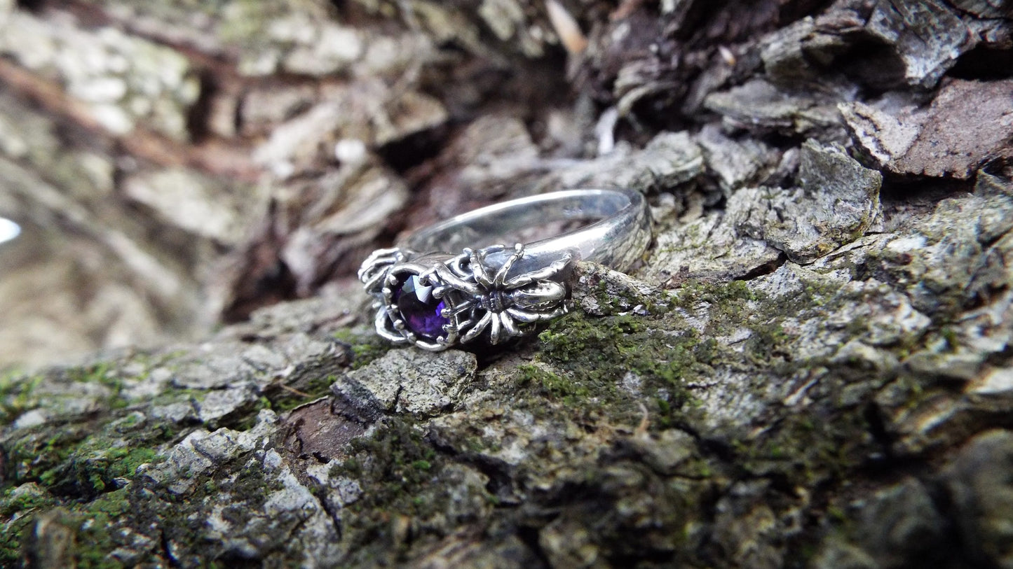 Amethyst Solitaire Spider Ring - JF Fantasy Jewelry