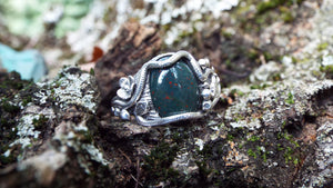 Bloodstone Snake and Mushroom Ring - JF Fantasy Jewelry