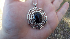 Nest Of Spiders Sterling Silver Necklace with Black Onyx Spider Pendant - JF Fantasy Jewelry