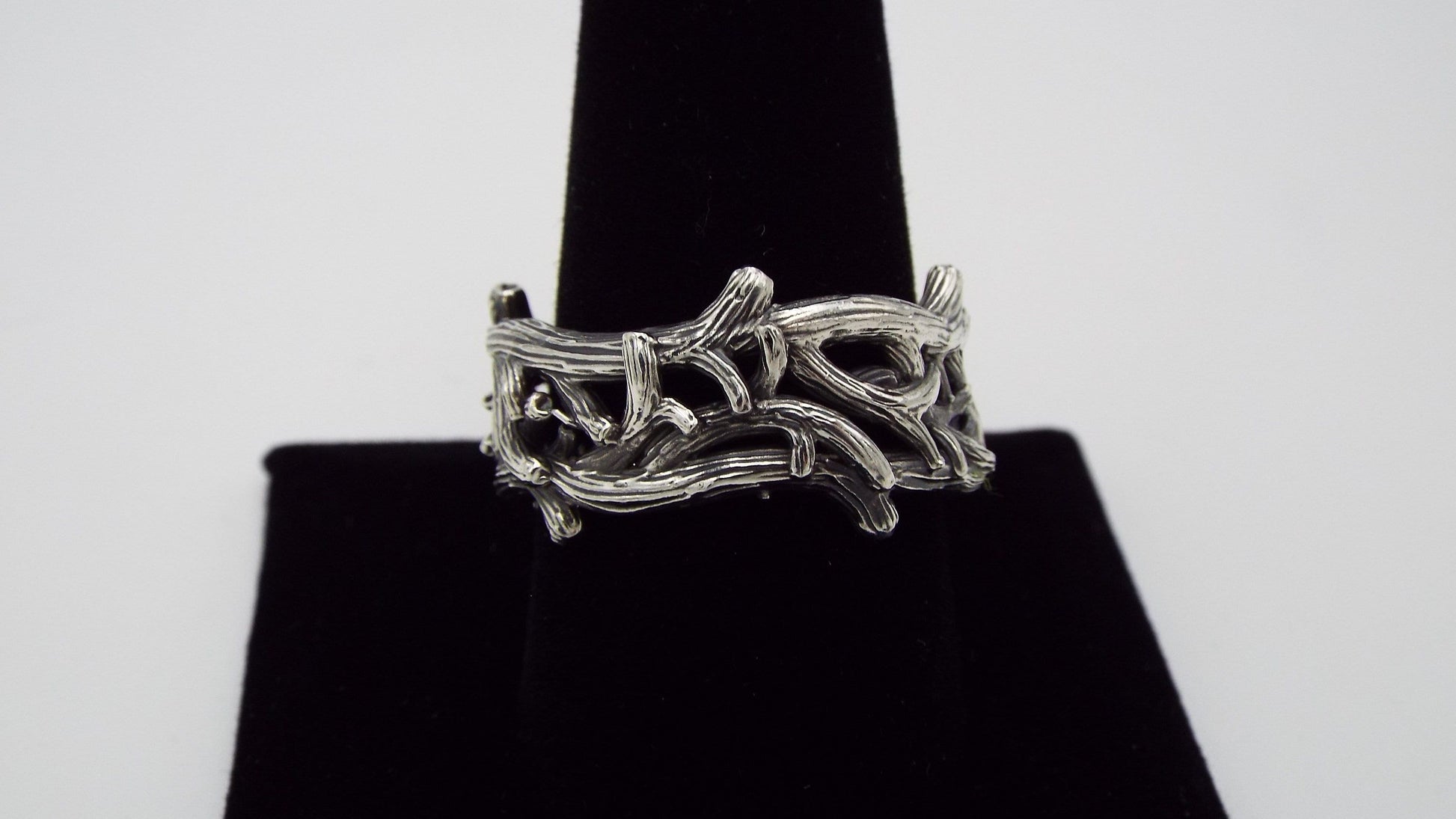 Nature-Inspired Sterling Silver Branch and Twig Wide Band Ring - JF Fantasy Jewelry