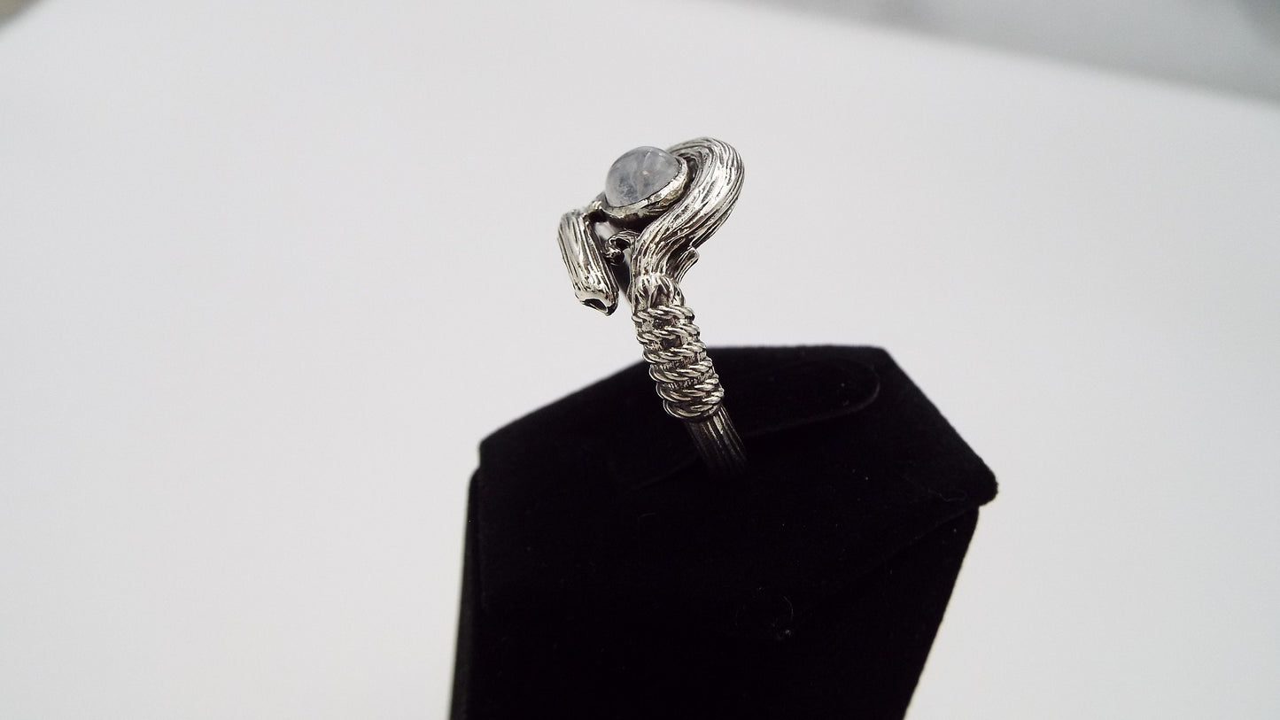 The White Mage Staff Ring with Moonstone - JF Fantasy Jewelry