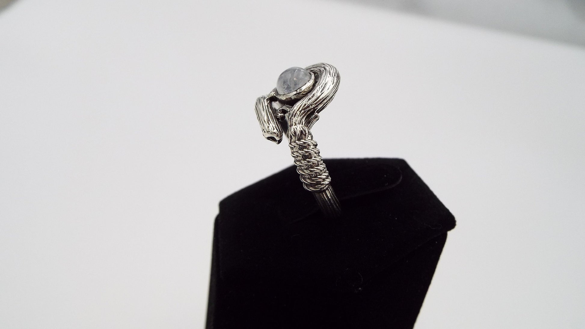 The White Mage Staff Ring with Moonstone - JF Fantasy Jewelry