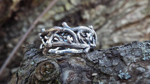 Nature-Inspired Sterling Silver Branch and Twig Wide Band Ring - JF Fantasy Jewelry