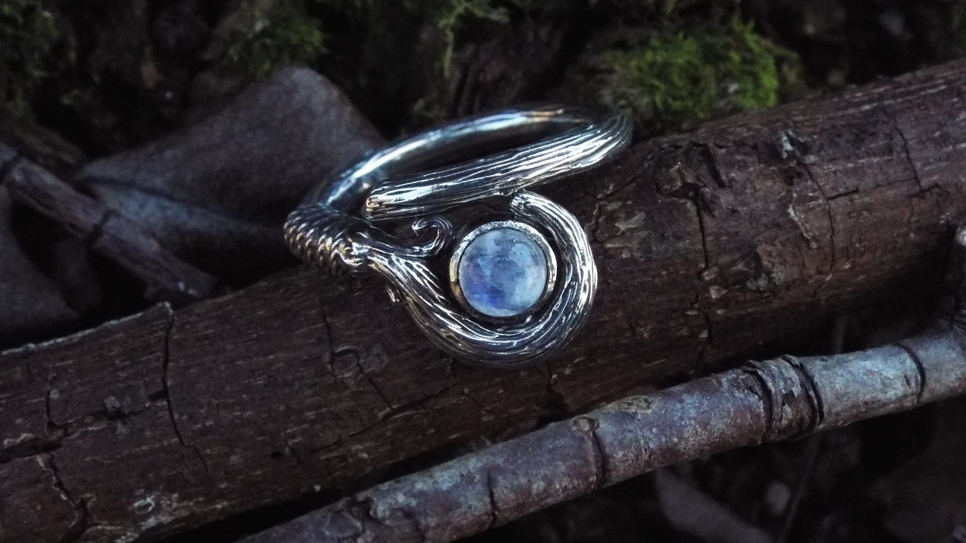 The White Mage Staff Ring with Moonstone - JF Fantasy Jewelry