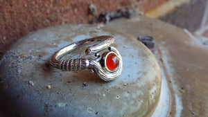 The Red Wizard - Two Tone Mage Staff Ring with Carnelian - JF Fantasy Jewelry