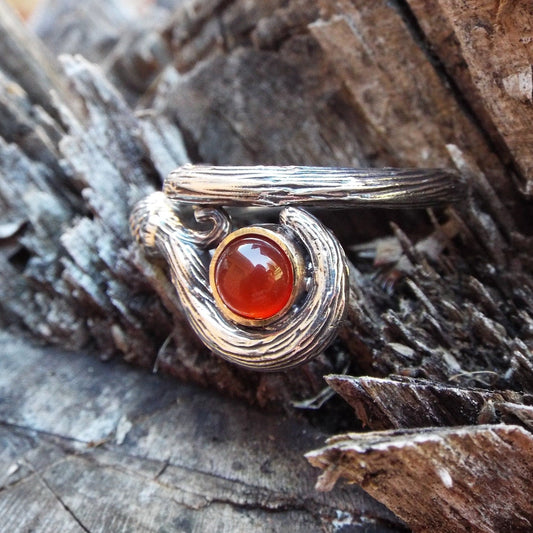 The Red Wizard - Two Tone Mage Staff Ring with Carnelian - JF Fantasy Jewelry