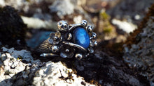 Load image into Gallery viewer, Magical Labradorite Mushroom and Flower Sterling Silver Ring - JF Fantasy Jewelry
