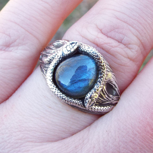 Teardrop Labradorite Snake Ring - JF Fantasy Jewelry