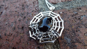Nest Of Spiders Sterling Silver Necklace with Black Onyx Spider Pendant - JF Fantasy Jewelry