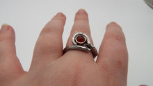 Load image into Gallery viewer, The Red Wizard - Two Tone Mage Staff Ring with Carnelian - JF Fantasy Jewelry
