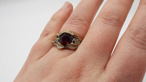 Garnet Golden Leaf and Branch Ring - JF Fantasy Jewelry