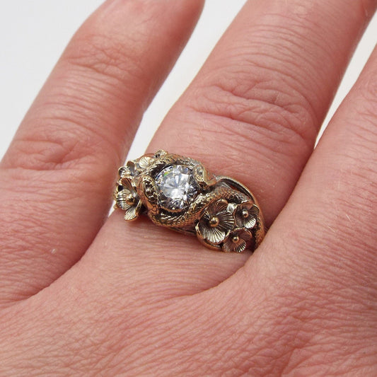 Moissanite Snake and Flower Ring - JF Fantasy Jewelry