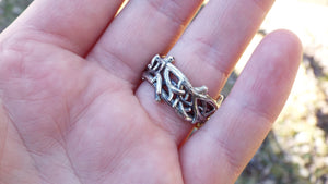 Nature-Inspired Sterling Silver Branch and Twig Wide Band Ring - JF Fantasy Jewelry