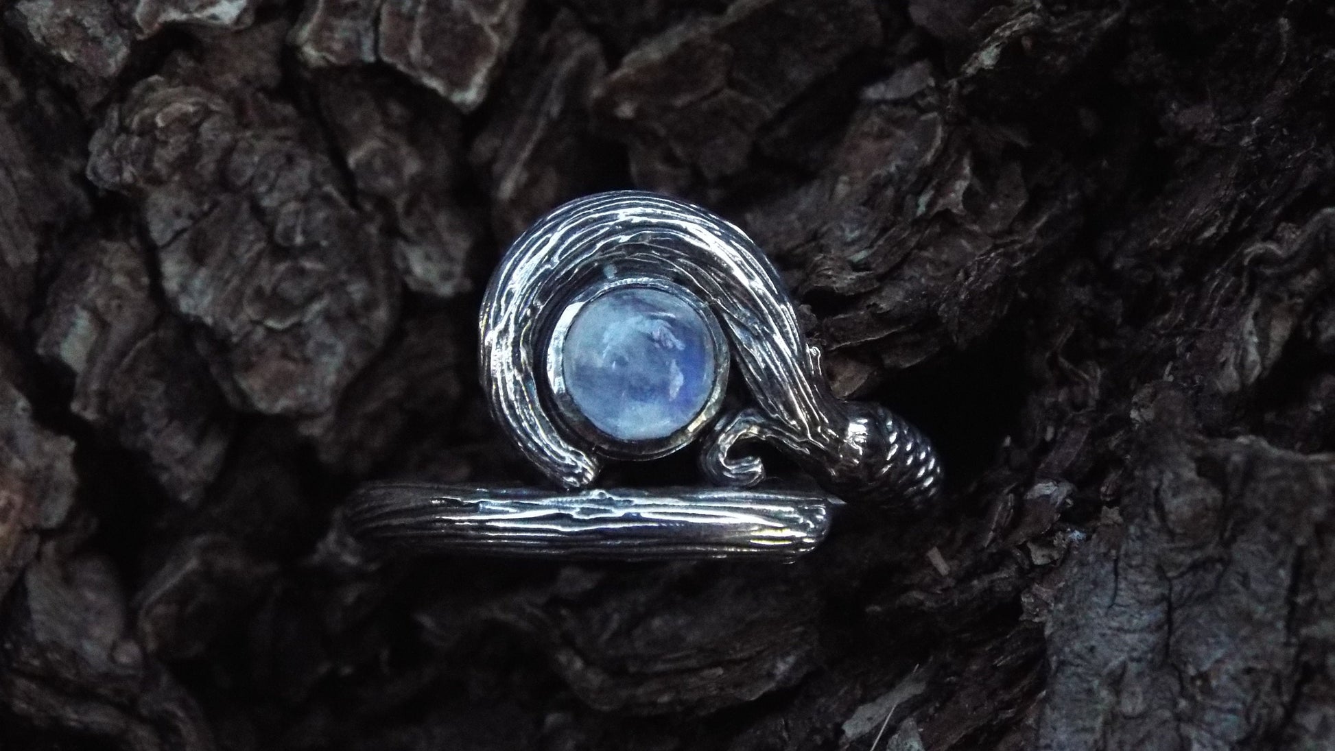The White Mage Staff Ring with Moonstone - JF Fantasy Jewelry