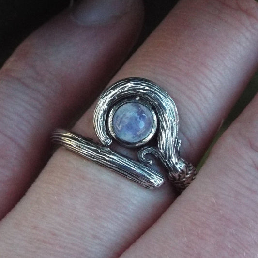 The White Mage Staff Ring with Moonstone - JF Fantasy Jewelry