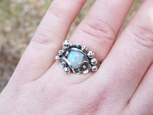 Load image into Gallery viewer, Mystical Moonstone Mushroom and Flower Silver Ring - JF Fantasy Jewelry
