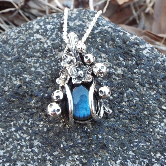 Magical Labradorite Mushroom and Flower Necklace - JF Fantasy Jewelry