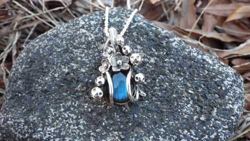 Magical Labradorite Mushroom and Flower Necklace - JF Fantasy Jewelry