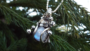 Magical Moonstone Mushroom and Flower Necklace - JF Fantasy Jewelry