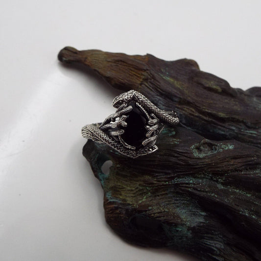 Teardrop Black Onyx Snake Ring - JF Fantasy Jewelry