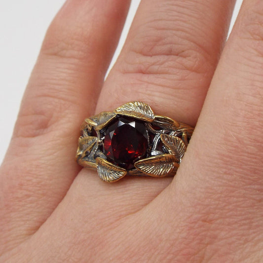Garnet Golden Leaf and Branch Ring - JF Fantasy Jewelry
