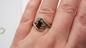 Teardrop Garnet Golden Snake Ring - JF Fantasy Jewelry