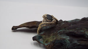 Teardrop Moss Agate Golden Snake Ring - JF Fantasy Jewelry