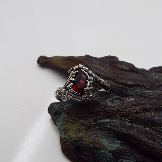 Teardrop Garnet Snake Ring - JF Fantasy Jewelry